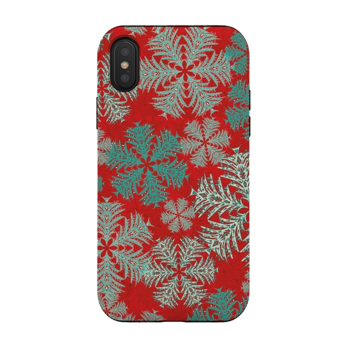 iPhone Xs / X StrongFit Xmas Snowflakes Red Aqua by Lotti Brown