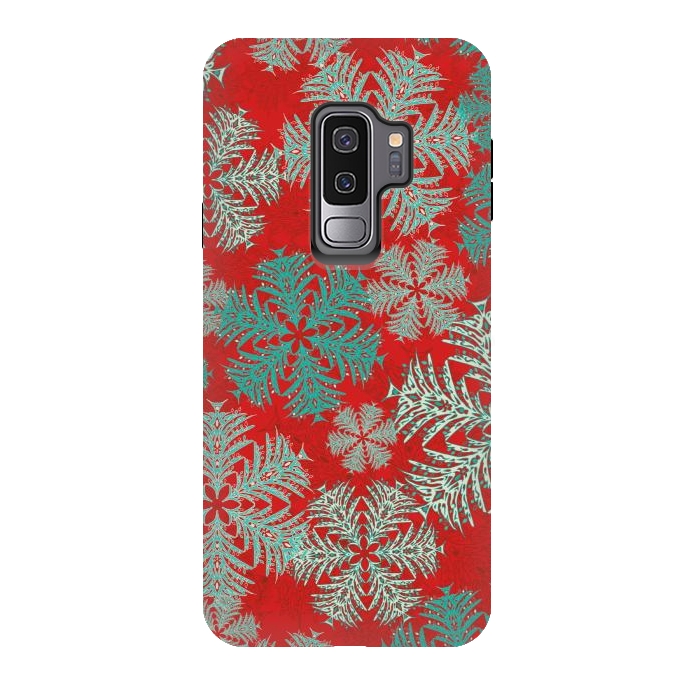 Galaxy S9 plus StrongFit Xmas Snowflakes Red Aqua by Lotti Brown
