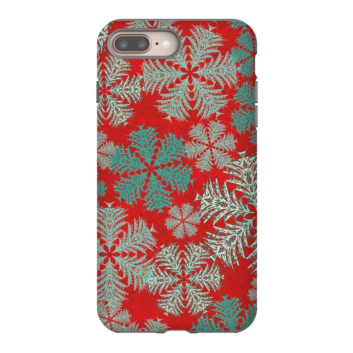 iPhone 8 plus StrongFit Xmas Snowflakes Red Aqua by Lotti Brown