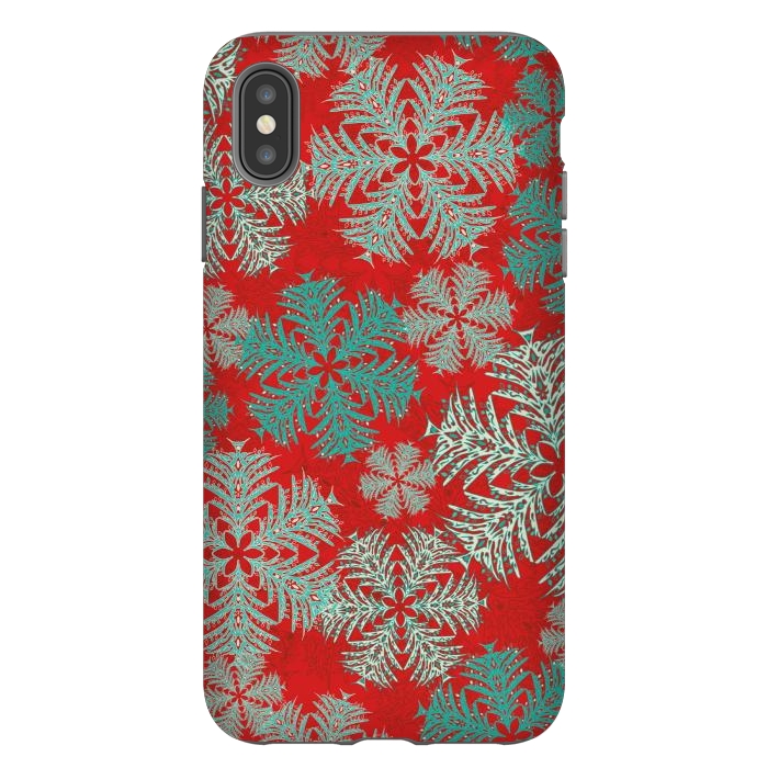 iPhone Xs Max StrongFit Xmas Snowflakes Red Aqua by Lotti Brown