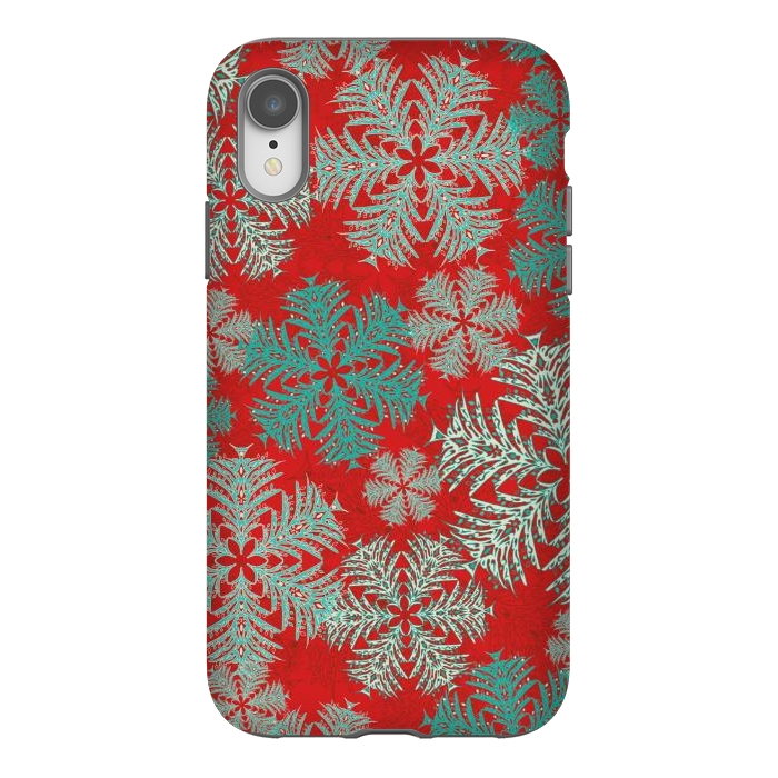 iPhone Xr StrongFit Xmas Snowflakes Red Aqua by Lotti Brown