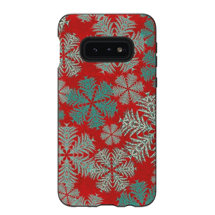 Galaxy S10e StrongFit Xmas Snowflakes Red Aqua by Lotti Brown