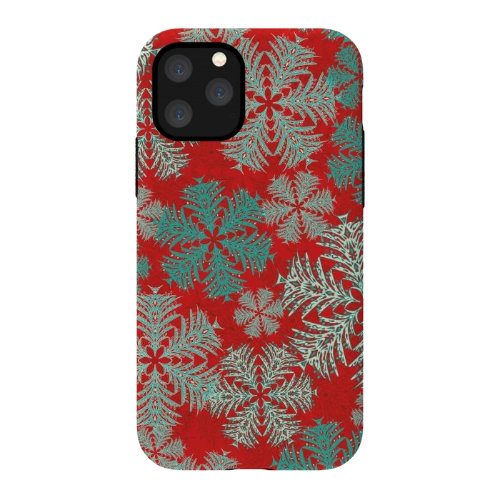 iPhone 11 Pro StrongFit Xmas Snowflakes Red Aqua by Lotti Brown
