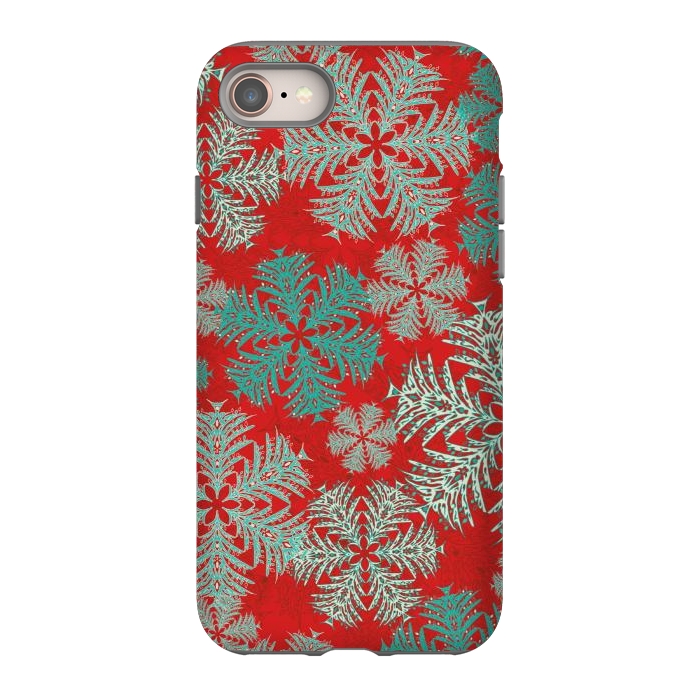 iPhone SE StrongFit Xmas Snowflakes Red Aqua by Lotti Brown