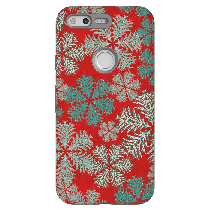 Pixel StrongFit Xmas Snowflakes Red Aqua by Lotti Brown