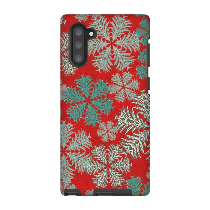 Galaxy Note 10 StrongFit Xmas Snowflakes Red Aqua by Lotti Brown