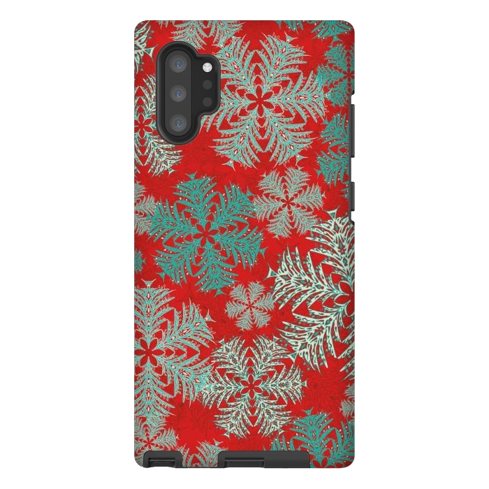 Galaxy Note 10 plus StrongFit Xmas Snowflakes Red Aqua by Lotti Brown