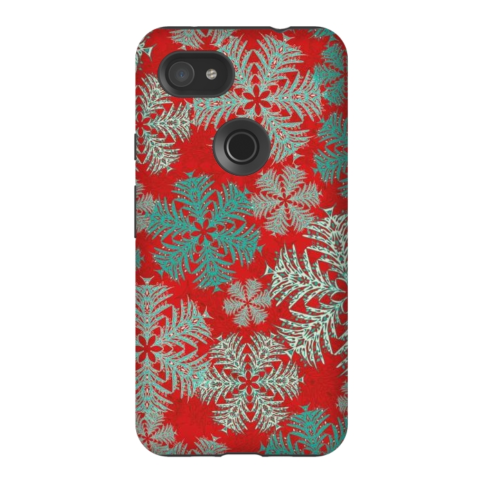 Pixel 3AXL StrongFit Xmas Snowflakes Red Aqua by Lotti Brown