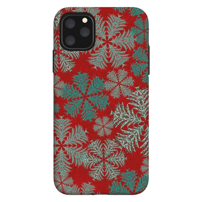 iPhone 11 Pro Max StrongFit Xmas Snowflakes Red Aqua by Lotti Brown