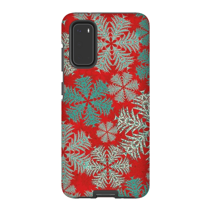Galaxy S20 StrongFit Xmas Snowflakes Red Aqua by Lotti Brown