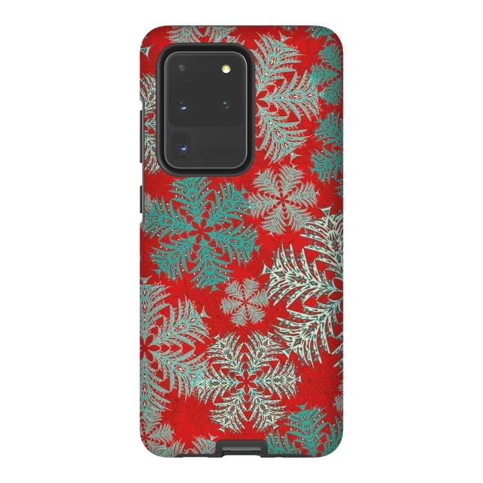 Galaxy S20 Ultra StrongFit Xmas Snowflakes Red Aqua by Lotti Brown
