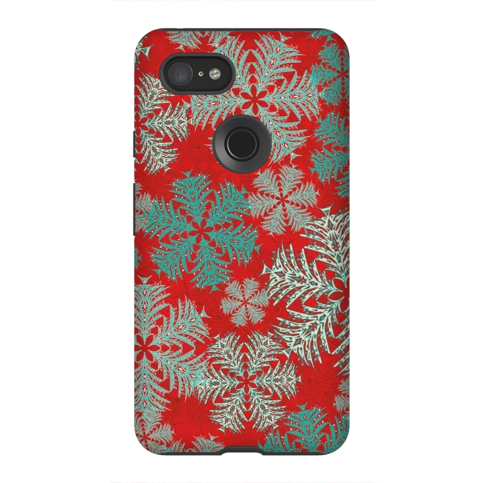 Pixel 3XL StrongFit Xmas Snowflakes Red Aqua by Lotti Brown