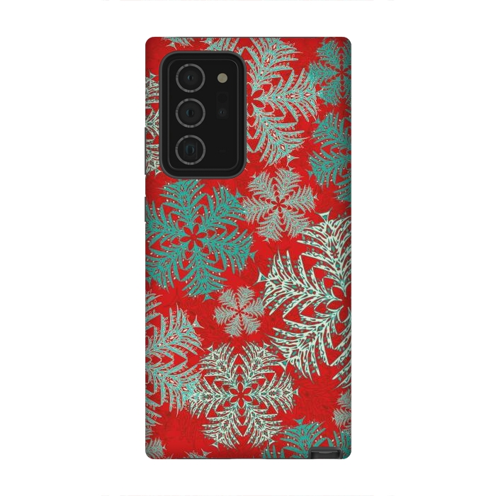 Galaxy Note 20 Ultra StrongFit Xmas Snowflakes Red Aqua by Lotti Brown