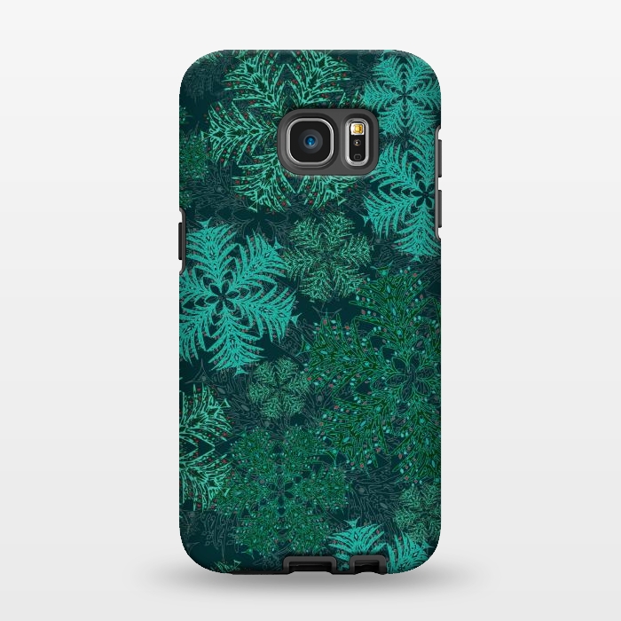 Galaxy S7 EDGE StrongFit Xmas Snowflakes Teal by Lotti Brown