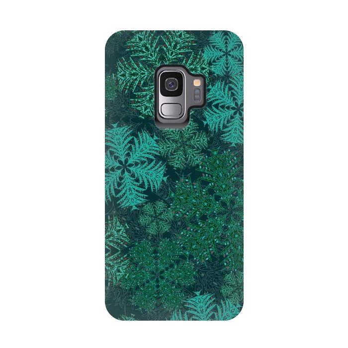 Galaxy S9 StrongFit Xmas Snowflakes Teal by Lotti Brown