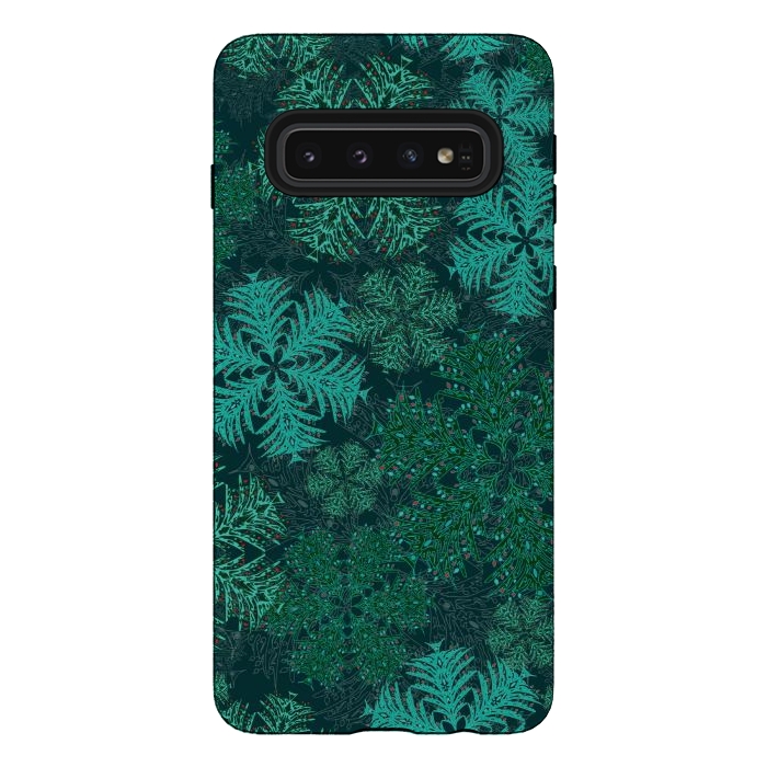 Galaxy S10 StrongFit Xmas Snowflakes Teal by Lotti Brown