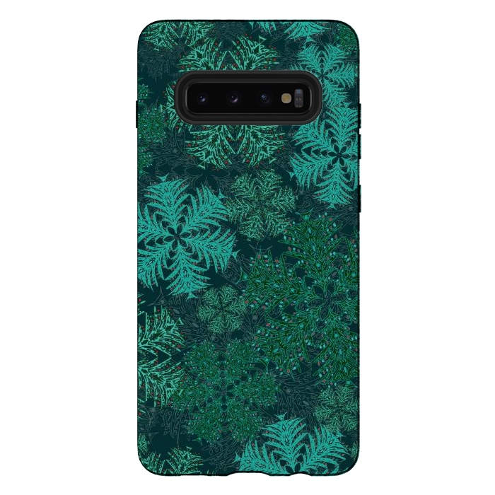 Galaxy S10 plus StrongFit Xmas Snowflakes Teal by Lotti Brown