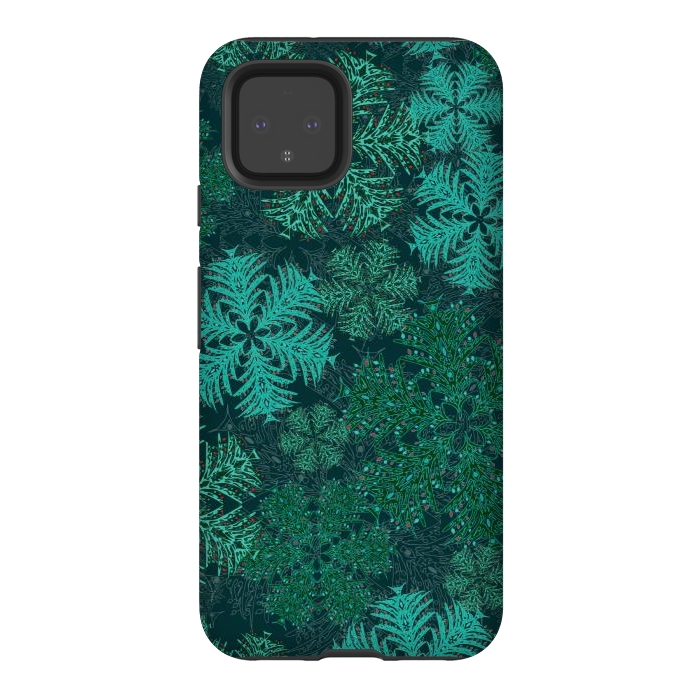Pixel 4 StrongFit Xmas Snowflakes Teal by Lotti Brown