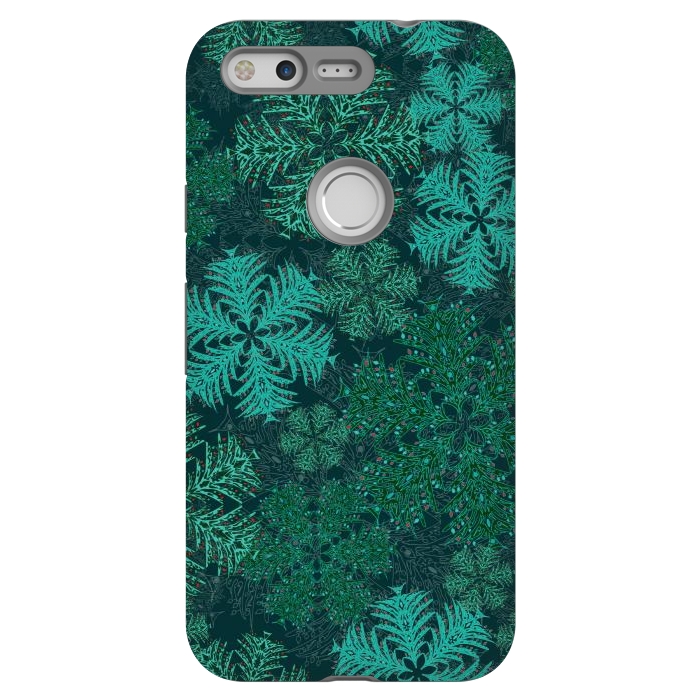 Pixel StrongFit Xmas Snowflakes Teal by Lotti Brown