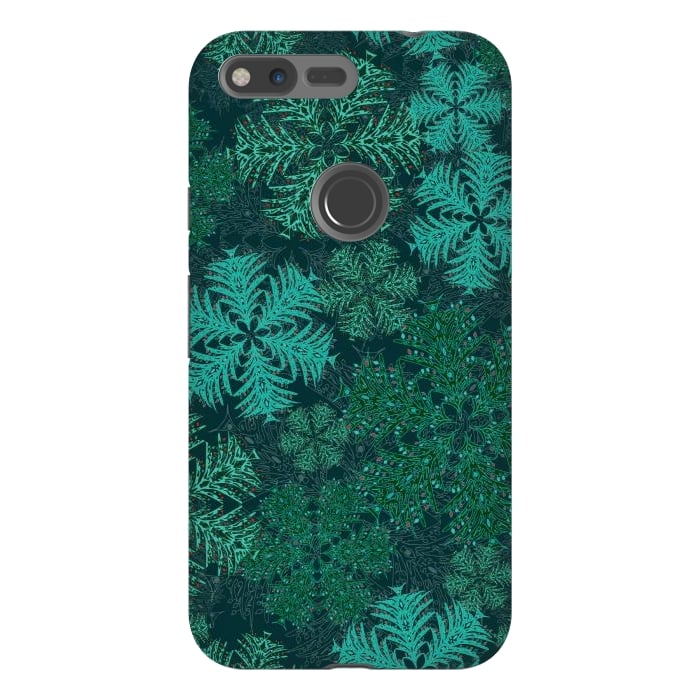 Pixel XL StrongFit Xmas Snowflakes Teal by Lotti Brown