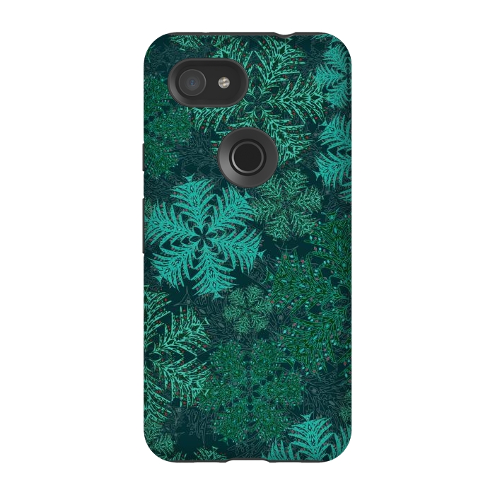 Pixel 3A StrongFit Xmas Snowflakes Teal by Lotti Brown