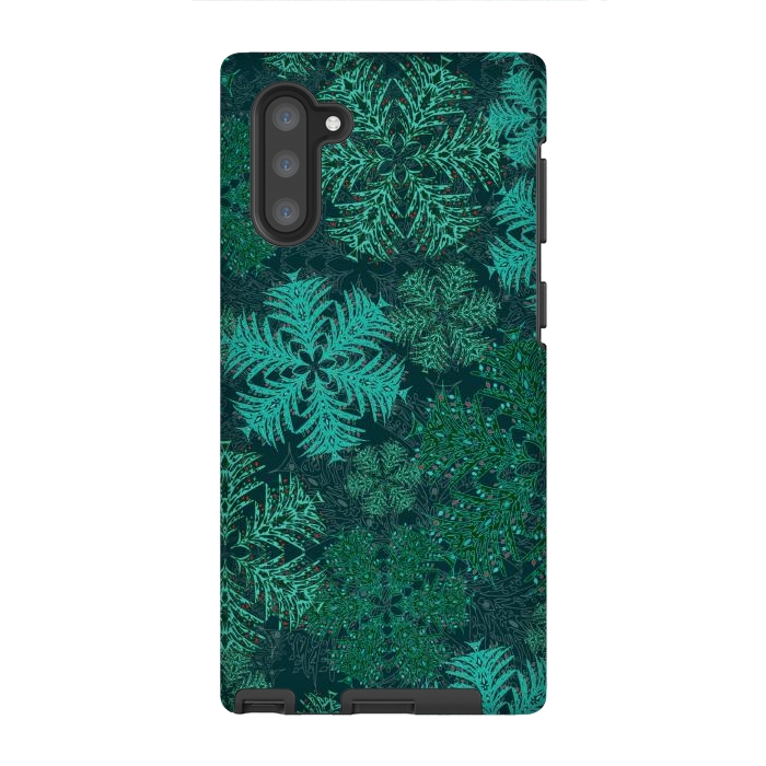 Galaxy Note 10 StrongFit Xmas Snowflakes Teal by Lotti Brown