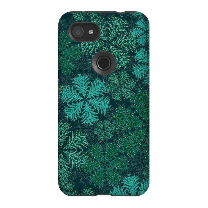 Pixel 3AXL StrongFit Xmas Snowflakes Teal by Lotti Brown