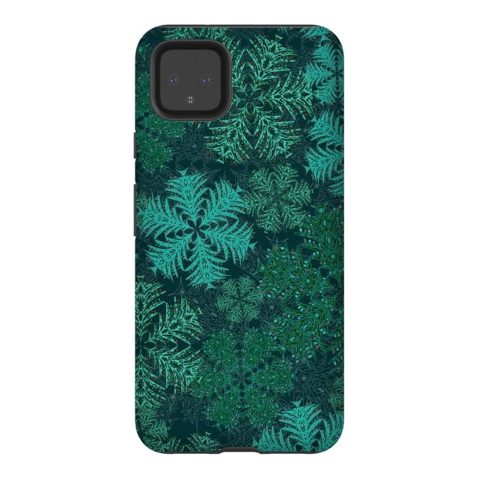 Pixel 4XL StrongFit Xmas Snowflakes Teal by Lotti Brown