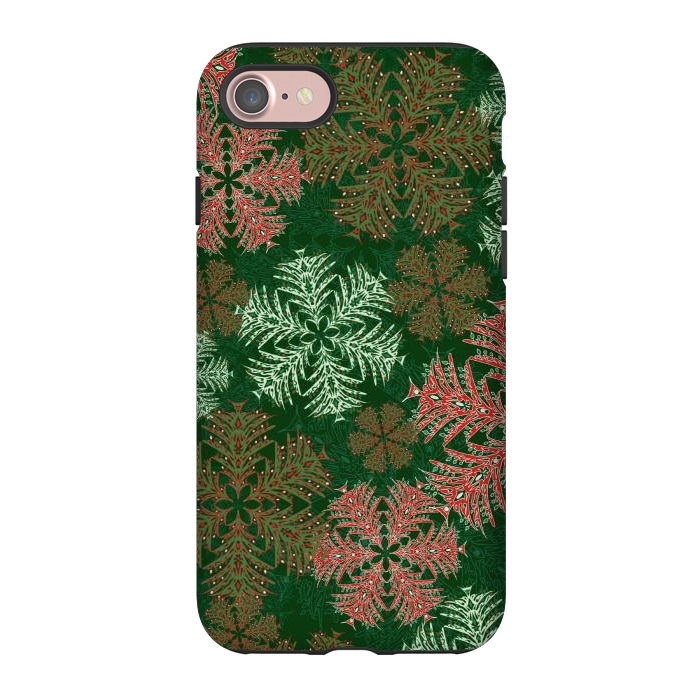 iPhone 7 StrongFit Xmas Snowflakes Red & Green by Lotti Brown