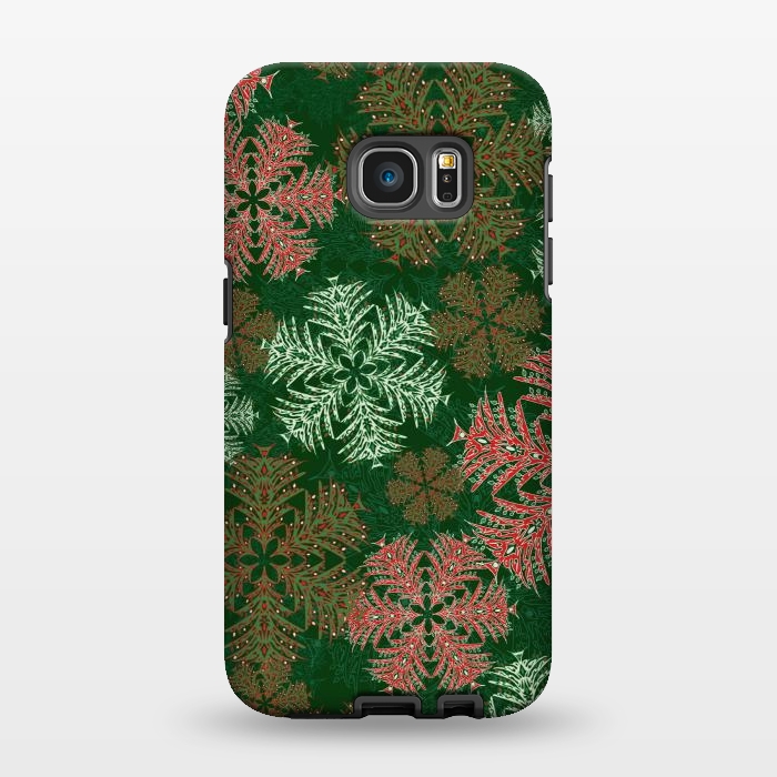 Galaxy S7 EDGE StrongFit Xmas Snowflakes Red & Green by Lotti Brown