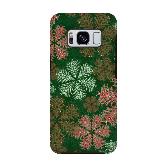 Galaxy S8 StrongFit Xmas Snowflakes Red & Green by Lotti Brown