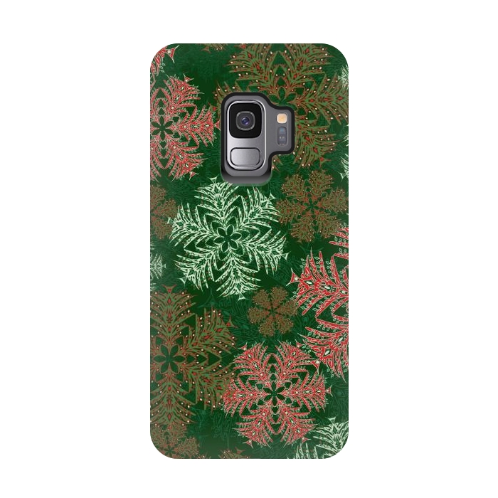 Galaxy S9 StrongFit Xmas Snowflakes Red & Green by Lotti Brown