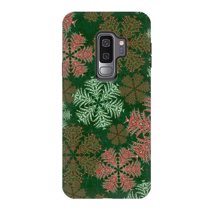 Galaxy S9 plus StrongFit Xmas Snowflakes Red & Green by Lotti Brown