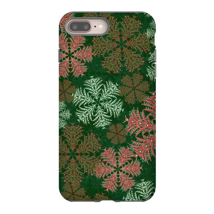 iPhone 8 plus StrongFit Xmas Snowflakes Red & Green by Lotti Brown
