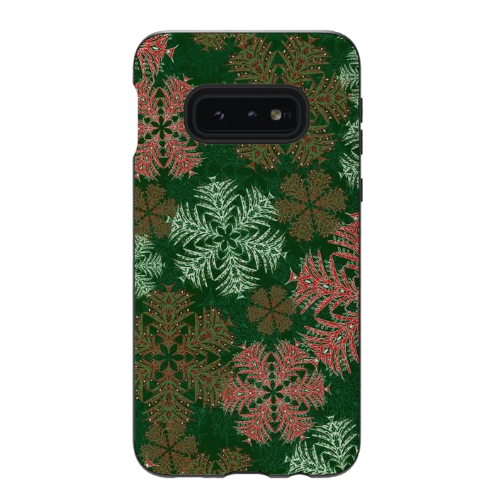 Galaxy S10e StrongFit Xmas Snowflakes Red & Green by Lotti Brown