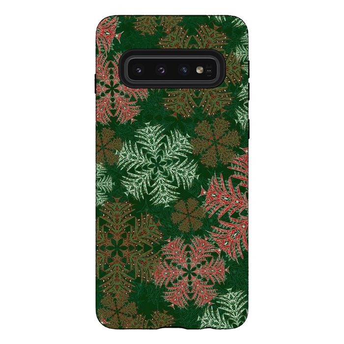 Galaxy S10 StrongFit Xmas Snowflakes Red & Green by Lotti Brown