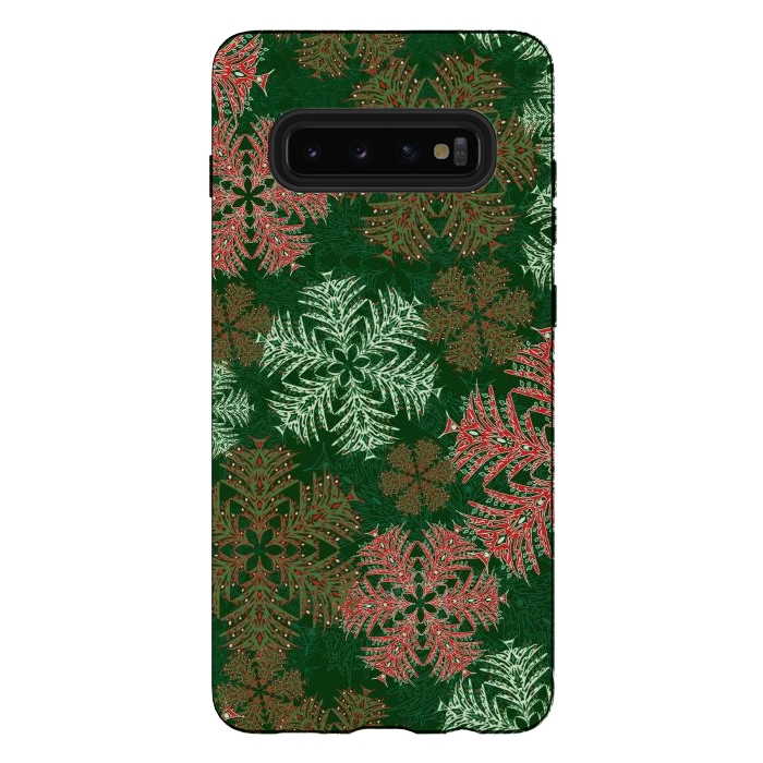 Galaxy S10 plus StrongFit Xmas Snowflakes Red & Green by Lotti Brown