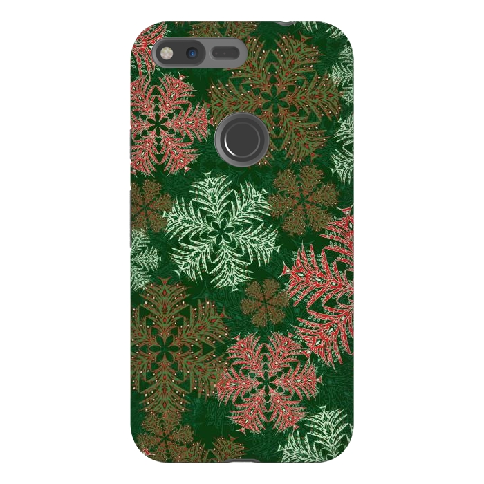 Pixel XL StrongFit Xmas Snowflakes Red & Green by Lotti Brown