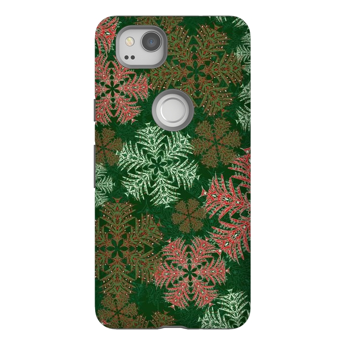 Pixel 2 StrongFit Xmas Snowflakes Red & Green by Lotti Brown