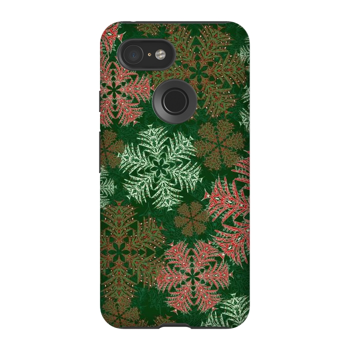 Pixel 3 StrongFit Xmas Snowflakes Red & Green by Lotti Brown