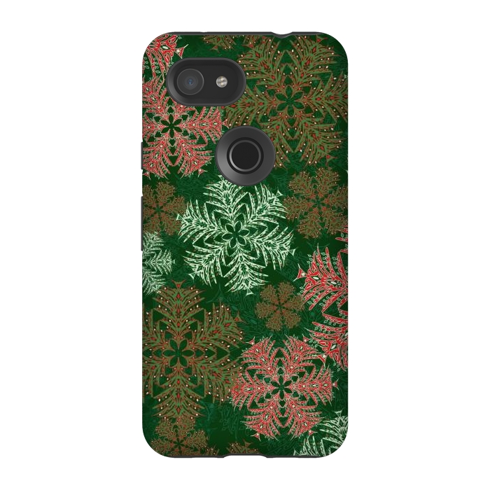 Pixel 3A StrongFit Xmas Snowflakes Red & Green by Lotti Brown