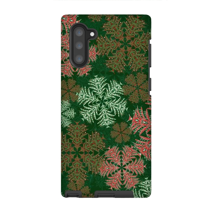 Galaxy Note 10 StrongFit Xmas Snowflakes Red & Green by Lotti Brown