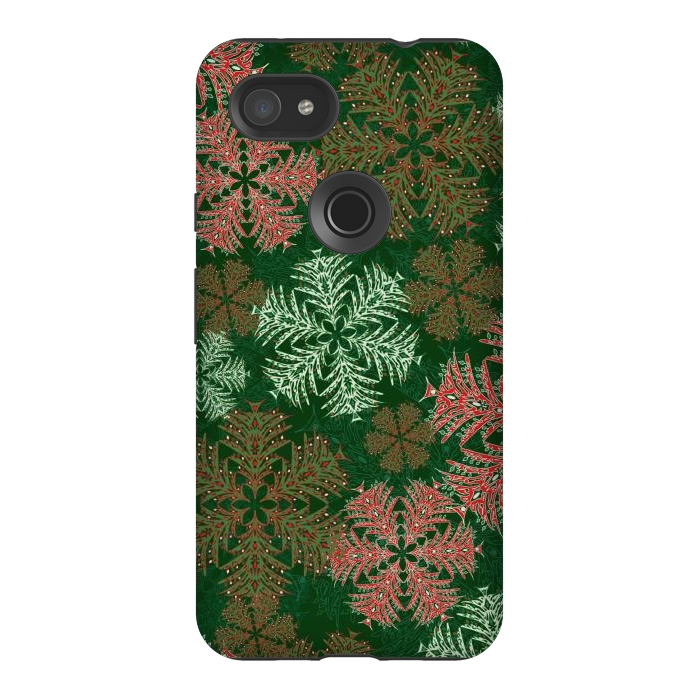 Pixel 3AXL StrongFit Xmas Snowflakes Red & Green by Lotti Brown