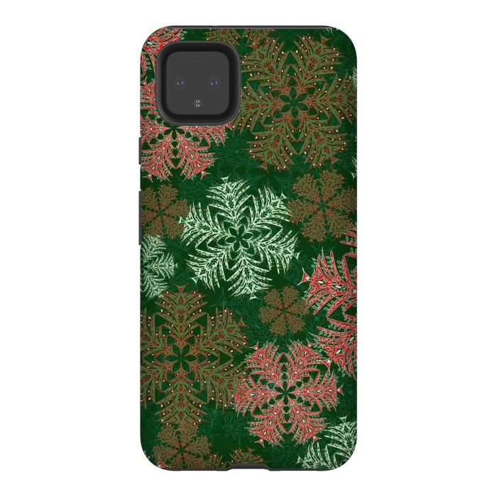 Pixel 4XL StrongFit Xmas Snowflakes Red & Green by Lotti Brown
