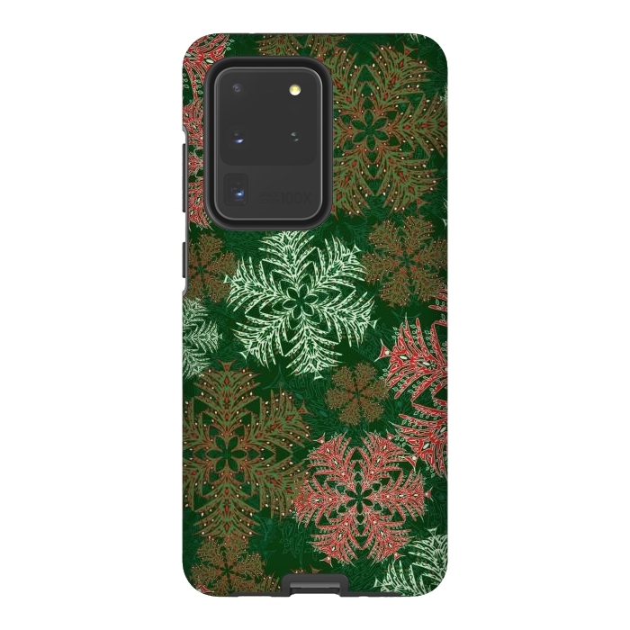 Galaxy S20 Ultra StrongFit Xmas Snowflakes Red & Green by Lotti Brown