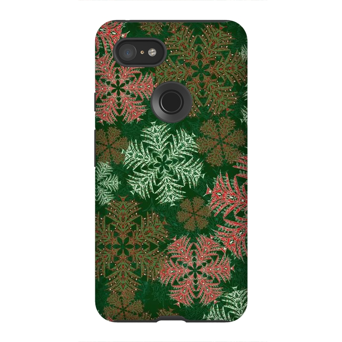 Pixel 3XL StrongFit Xmas Snowflakes Red & Green by Lotti Brown