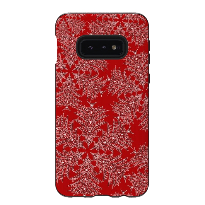 Galaxy S10e StrongFit Holiday Mandalas (Red/White) by Lotti Brown