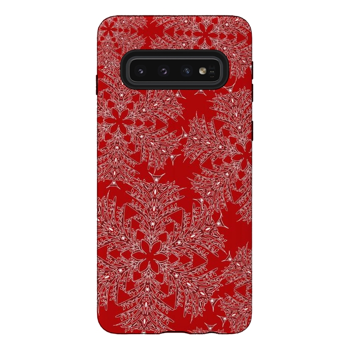 Galaxy S10 StrongFit Holiday Mandalas (Red/White) by Lotti Brown