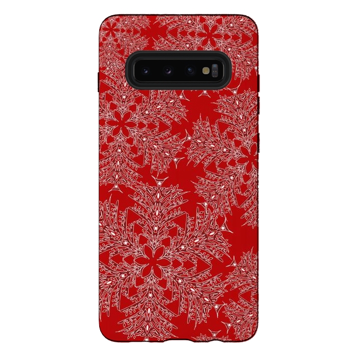 Galaxy S10 plus StrongFit Holiday Mandalas (Red/White) by Lotti Brown