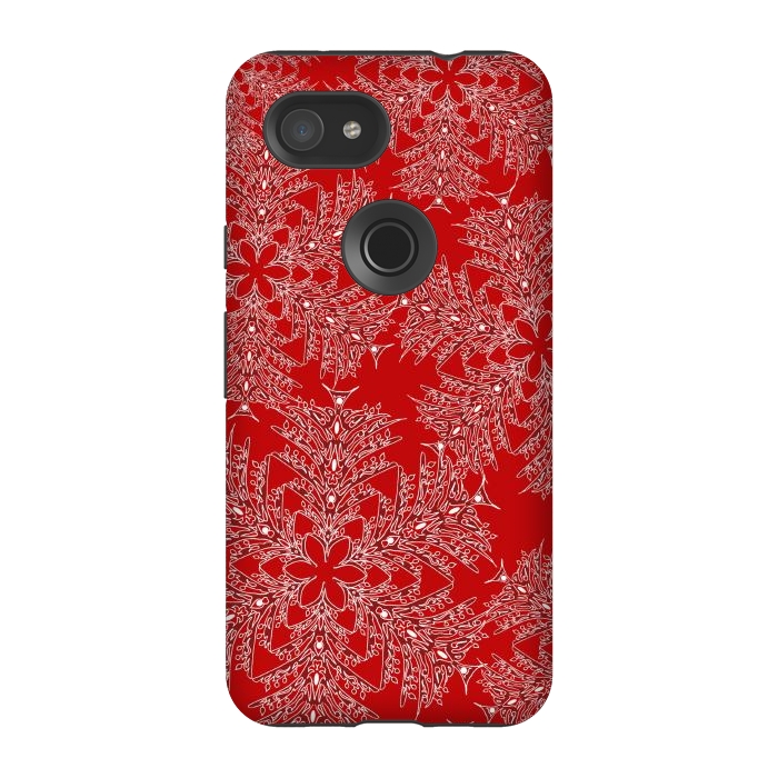 Pixel 3A StrongFit Holiday Mandalas (Red/White) by Lotti Brown